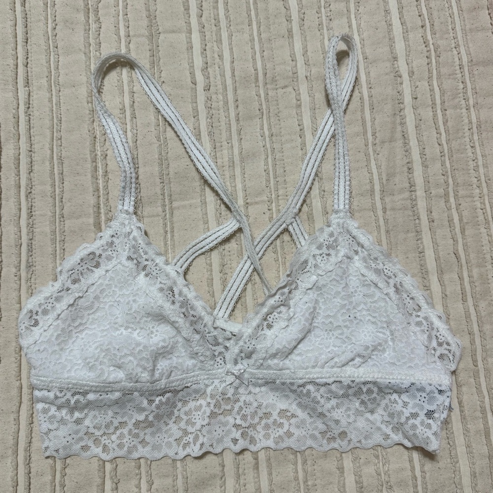 Aerie White Lace Strappy Back Bralette